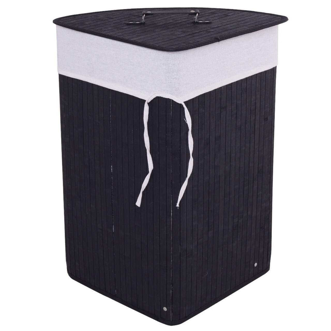 Corner Laundry Hamper Basket with Lid Removable Liner Wicker Black